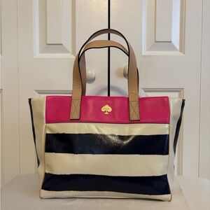 KATE SPADE, Pink, Navy & Cream Striped Tote
